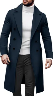 Płaszcz męski jesienno-zimowy długi trencz slim fit dwurzędowy płaszcz zimowy klapy płaszcz męski casual biznesowa kurtka zimowa, mężczyźni, ciemnożółty, XL - Płaszcze męskie - miniaturka - grafika 1