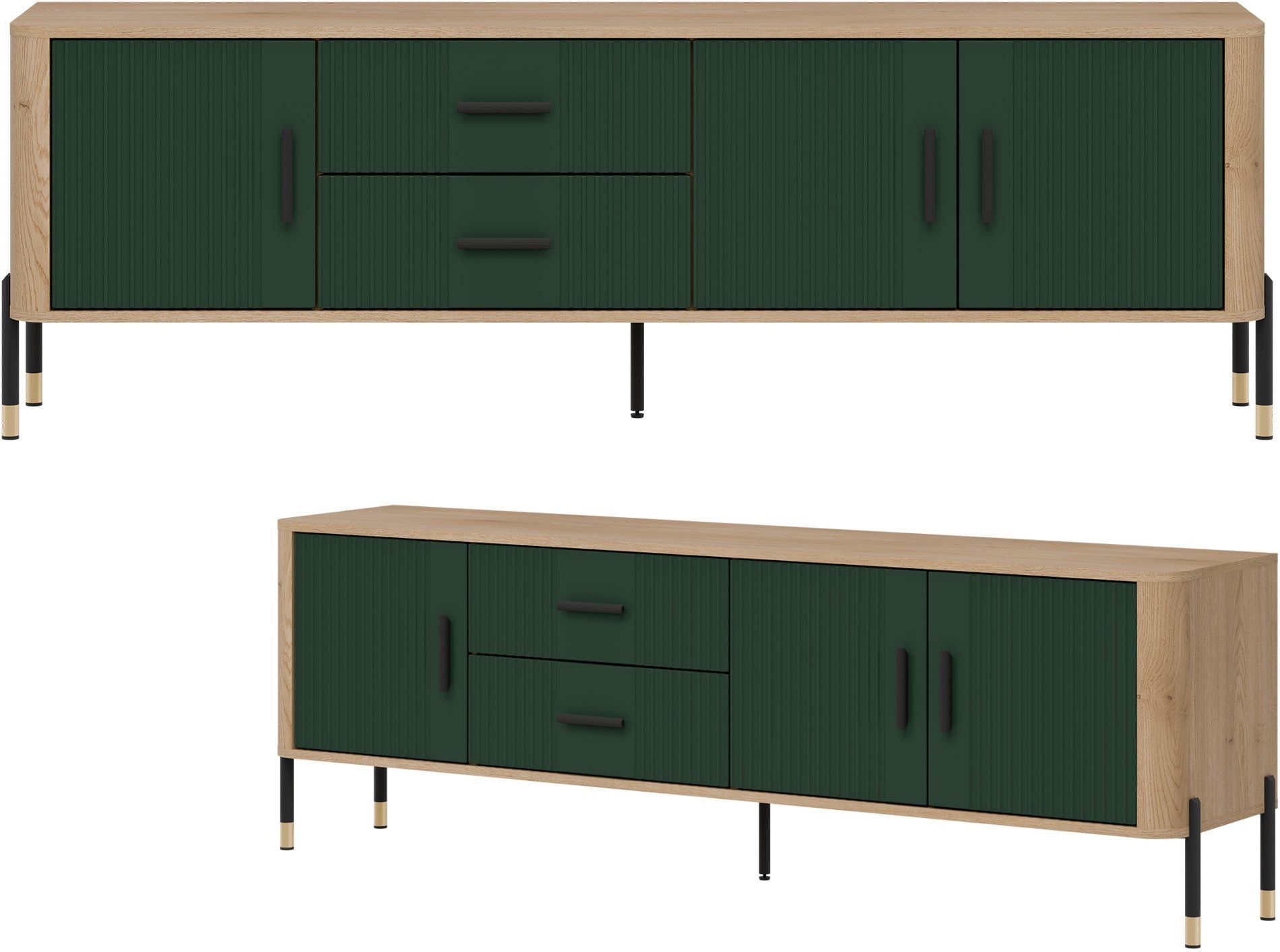 Szafka RTV z szufladami Stolik pod telewizor Dąb Zielony Czarny DANTE DT02