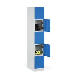 Szafka ubraniowa ze schowkami, 5 schowków, 1850 x 300 x 500 mm, zamek elektroniczny z kodem, drzwi laminowane, biała - Szafki biurowe - miniaturka - grafika 1