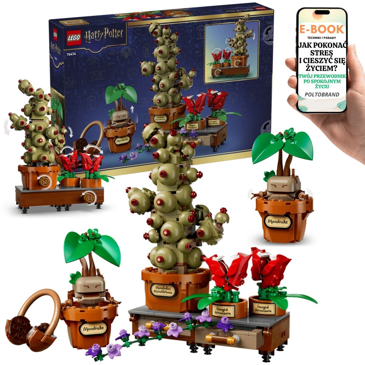 LEGO Harry Potter Mandragora Zielarstwo Hogwart (76474) + E-BOOK-1