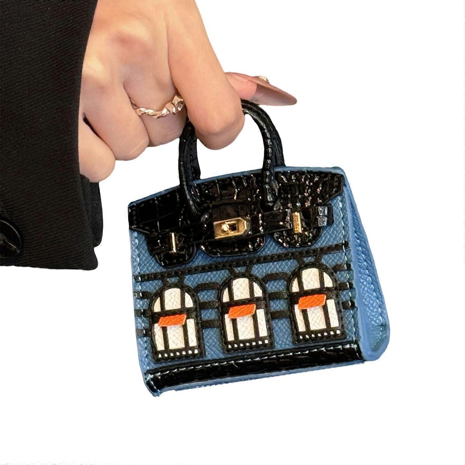 Miniaturowa torba z mikrofibry Wisiorek Brelok Torebka z Brelok Samll House Window Stylowy plecak Ornament dla kobiet Niebieski