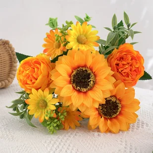 TEMU 1 Zestaw Sztucznych Bukietów Słoneczników i Piwonii, Poliestrowe Dekoracje Domowe i Zewnętrzne, Ślubne Ozdoby Stołowe do Kuchni, Dekoracje na - Inne - miniaturka - grafika 1