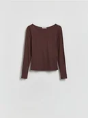 Koszulki i topy damskie - Reserved - Longsleeve z wiskozą - ciemnobrązowy - miniaturka - grafika 1