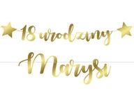 Dekoracje sali - Baner z napisem 18 urodziny z gwiazdkami złoty - 140 cm - 1 szt. - miniaturka - grafika 1