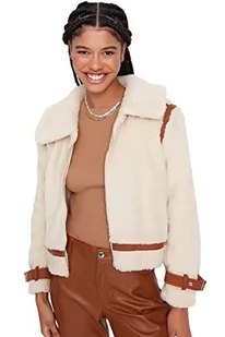 Trendyol Damska kurtka zimowa z opuszczonym kołnierzem, jednokolorowa, regularna, Ecru, XS, Ecru - Kurtki damskie - miniaturka - grafika 1