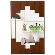 Lustra - COSTWAY Prostokątne lustro z drewnianą ramą i dwukierunkowymi haczykami, rustykalne lustro ścienne 66x100cm - miniaturka - grafika 1