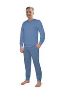 Piżamy damskie - PIŻAMA MĘSKA M  DŁUGI RĘKAW SPODNIE BAWEŁNIANA ELEGANCKA NIEBIESKA SPODNIE W KRATKĘ - miniaturka - grafika 1