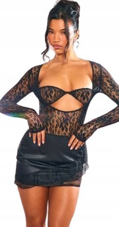 PRETTYLITTLETHING BODY KORONKOWE CZARNE 38 M6V