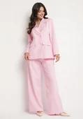 Komplety damskie - Jasnoróżowy Garnitur Dwurzędowa Marynarka z Usztywnionymi Ramionami i Spodnie Sonavitia - miniaturka - grafika 1