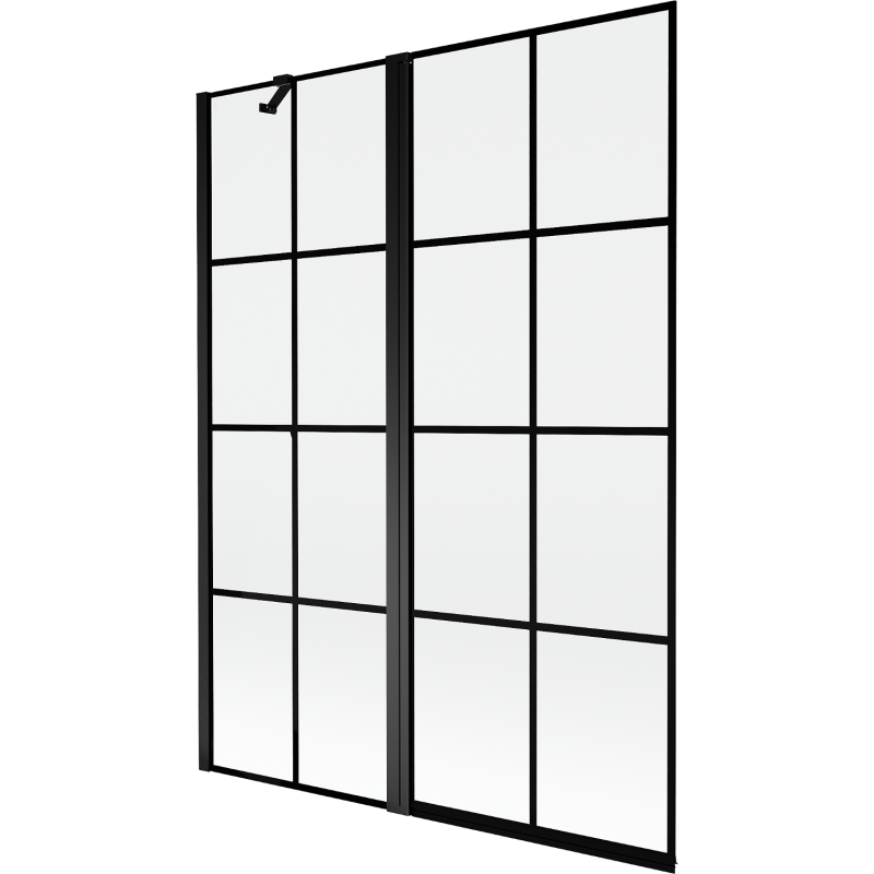 Mexen Mist parawan nawannowy 2-skrzydłowy lewy 130 x 150 cm, czarna kratka, czarny - 8A9-130-011-70-77-L
