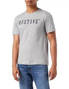 MUSTANG Męski T-shirt Alex C Logo Tee, Mid Grey Melange 4140, M - Koszulki męskie - miniaturka - grafika 1