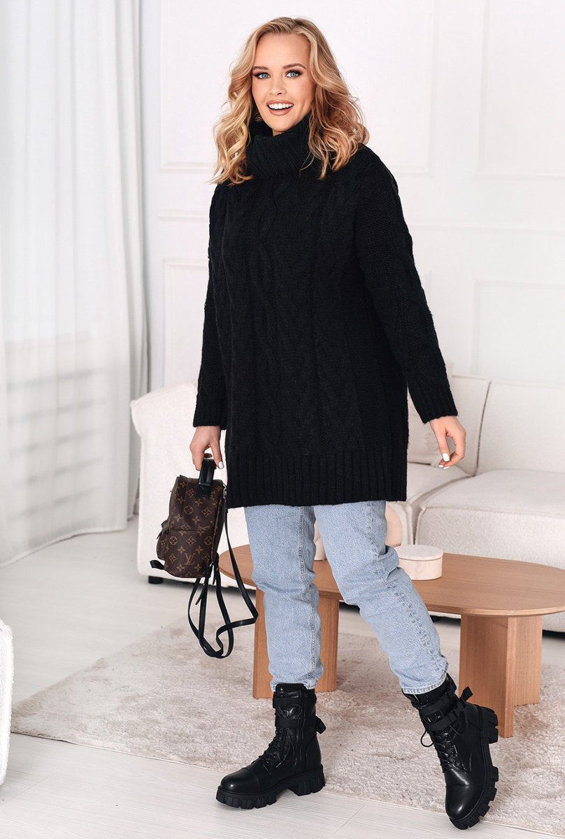 Długi pleciony golf - czarny One size Sploty