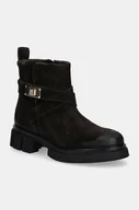 Botki damskie - Tommy Hilfiger botki zamszowe BIKER BRUSHED SUEDE damskie kolor brązowy na płaskim obcasie FW0FW08454 - miniaturka - grafika 1