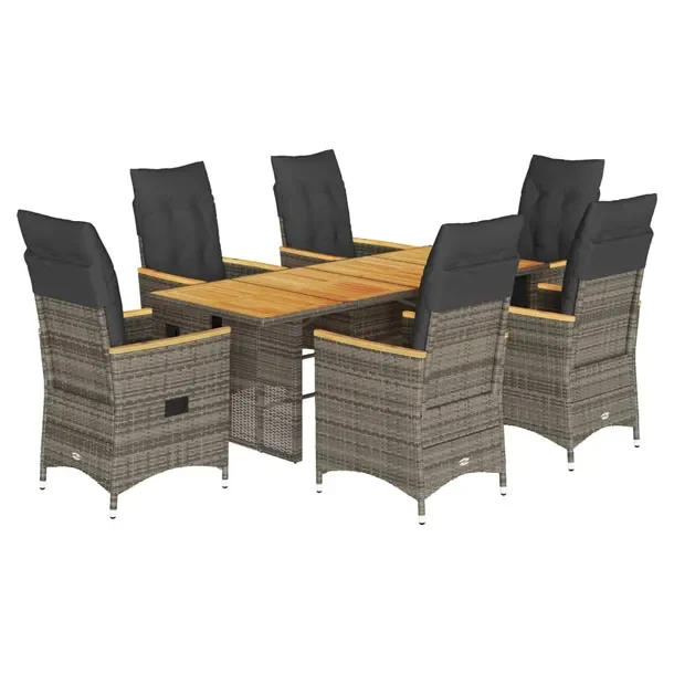 Zestaw mebli ogrodowych szary rattan PE, stół 190x80x75 cm, fotele 56x59x