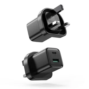 Joyroom szybka ładowarka sieciowa UK USB Typ C + USB 20W PD QC3.0 czarny (L-QP207) - Ładowarki do telefonów - miniaturka - grafika 1