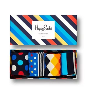 Happy Socks 4-Pack Stripe Gift Box, kolorowe i zabawne, Skarpetki dla kobiet i mężczyzn, Niebieski-Czerwony-Turkus-Biały-Żółty (36-40) - Skarpetki męskie - miniaturka - grafika 1
