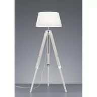 Lampy stojące - Trio Leuchten Rustykalna lampa podłogowa drewniany statyw biały klosz - Tripod - miniaturka - grafika 1