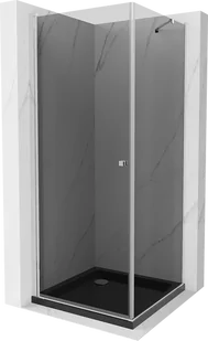 Mexen Pretoria kabina prysznicowa uchylna 90x90 cm, grafit , chrom + brodzik Flat, czarny - 852-090-090-01-40-4070 - Kabiny prysznicowe - miniaturka - grafika 1