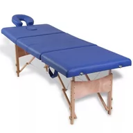 Stoły i łóżka do masażu - vidaXL vidaXL Niebieski składany stół do masażu 4 strefy z drewnianą ramą - miniaturka - grafika 1