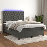 Łóżka - Lumarko Łóżko kontynentalne z materacem i LED  szary aksamit  140x200cm - miniaturka - grafika 1