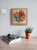 Obrazy i zdjęcia - Obrazek punch needle Pomarańczowe kwiaty NA ZAMÓWIENIE - miniaturka - grafika 1