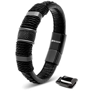 SERASAR, Męska Bransoletka ze Skóry "Ring", Czarny, 23cm - Bransolety męskie - miniaturka - grafika 1