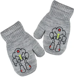 Zimowe rękawiczki dziecięce na sznureczku robot Noviti RZ034 Szare - Rękawiczki dla dzieci - miniaturka - grafika 1