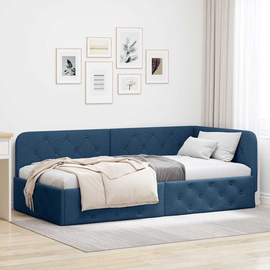 vidaXL Rama łóżka narożnego Niebieski 100 x 200 cm tkanina