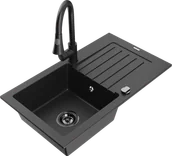 Zlewozmywaki z baterią - Mexen Pablo zlewozmywak granitowy 1-komorowy z ociekaczem i baterią kuchenną Elia, czarny/srebrny metalik - 6510-73-670101-70-B - miniaturka - grafika 1