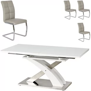 Zestaw Stół Sandor 2 + Krzesła K-228 Halmar 8, Jasny Popiel Eco Skay, Czarny / Biały - Stoły z krzesłami - miniaturka - grafika 1