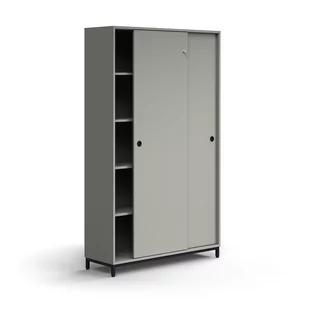 Zamykana szafa przesuwna QBUS, 4 półki, nóżki, uchwyty, 2020x1200x400 mm, czarny, jasnoszary - Szafy biurowe Zamykana szafa przesuwna QBUS, 4 półki, nóżki, uchwyty, 2020x1200x400 mm, czarny, jasnoszary - Szafy biurowe - miniaturka - grafika 1