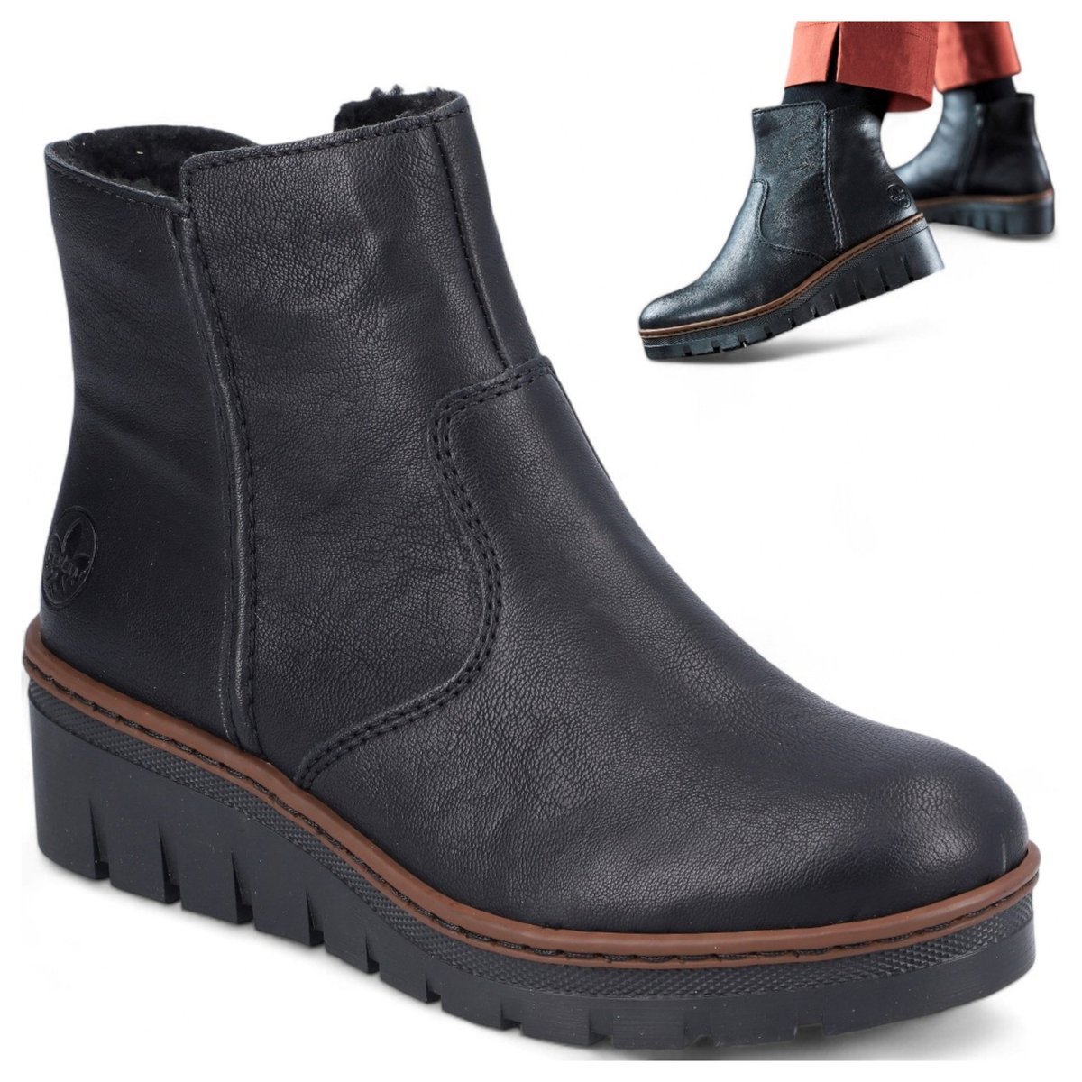 Rieker Botki Damskie Zimowe Trzewiki Ocieplane Wygodne z Zamkiem Czarne 39