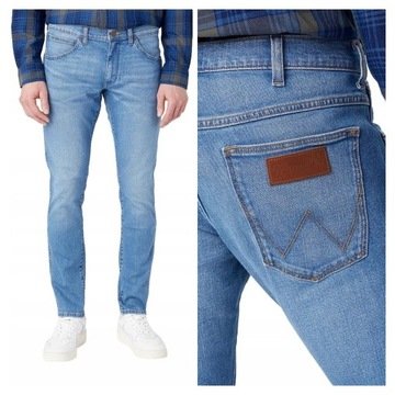 Spodnie Jeansowe Męskie Wrangler Bryson Skinny Zwężane Niebieskie W32 L32