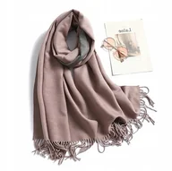 Apaszki i szaliki damskie - Szal szalik damski 100% kaszmirowy różowy szary - miniaturka - grafika 1