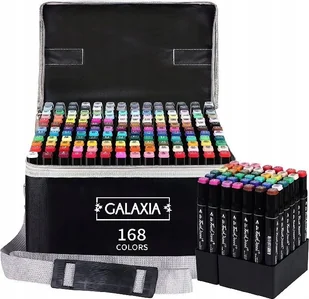 GALAXIA MARKERY ALKOHOLOWE 168 SZT Flamastry Mazaki Pisaki Dwustronne Pro + TORBA - Przybory szkolne - miniaturka - grafika 1