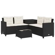 Sofy ogrodowe - vidaXL Sofa ogrodowa w kształcie litery L ze stolikiem i poduszkami z czarnego polirattanu - miniaturka - grafika 1