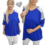 Bluzki damskie - ELEGANCKA TUNIKA SREBRO BAWEŁNA bluzka blink luźna stylowa 54 56 7XL 8XL 00 - miniaturka - grafika 1