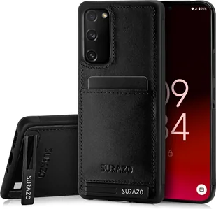 SURAZO Premium skórzane etui na telefon Samsung Galaxy S20 FE 5G - odporne na wstrząsy skórzane etui na telefon komórkowy z funkcją podstawki, zderzak ochronny, czarne - Etui i futerały do telefonów - miniaturka - grafika 1