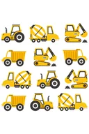 Naklejki na ścianę - Naklejka na ścianę dla dzieci Pojazdy budowlane - żółte - miniaturka - grafika 1