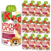Koncentraty warzywne, przeciery - Kubuś Immuno Odporność Mus jabłko marchew banan truskawka malina dzika róża acerola hibiskus 100 g x 12 sztuk - miniaturka - grafika 1