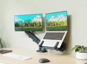 Uchwyty do monitorów - Leitz Ergo pladsbesparende dual monitor arm & laptop arm Grå 65380085 - miniaturka - grafika 1