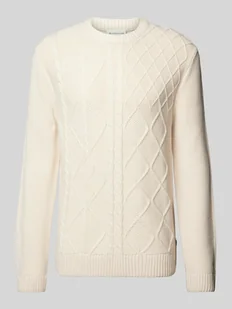 Sweter z dzianiny o kroju regular fit ze ściegiem warkoczowym i prążkowanymi wykończeniami - Swetry męskie - miniaturka - grafika 1