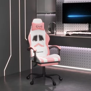 Lumarko Obrotowy fotel gamingowy z podnóżkiem, biało-różowy, ekoskóra - Fotele gamingowe - miniaturka - grafika 1