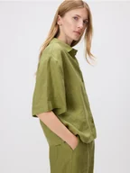 Koszule damskie - Reserved - Lniana koszula z krótkimi rękawami - zielony - miniaturka - grafika 1