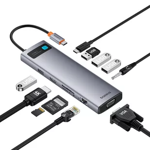 11w1 HUB adapter USB-C do USB-C PD 4x USB HDMI VGA AUX RJ45 SD TF szary - Adaptery i przejściówki - miniaturka - grafika 1