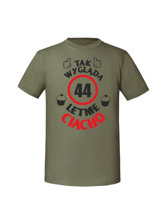 Męska koszulka z nadrukiem - 44 Ciacho + wiek 44 Olive L