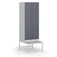 Szafki biurowe - Szafka ubraniowa z ławką, 2-drzwiowa, 1875 x 600 x 500/800 mm, zamek cylindryczny, drzwi ciemnoszare - miniaturka - grafika 1
