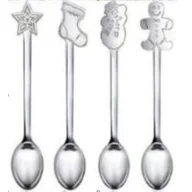 Łyżeczki - Komplet 4 łyżeczek z ozdobnym bożonarodzeniowym wykończeniem srebrny - miniaturka - grafika 1