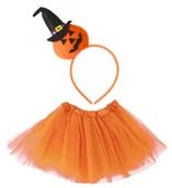 Dodatki do strojów karnawałowych - ZESTAW STRÓJ DYNIA OPASKA PLUSZOWA KAPELUSZEM WIEDŹMA SPÓDNICZKA TUTU 30cm - miniaturka - grafika 1