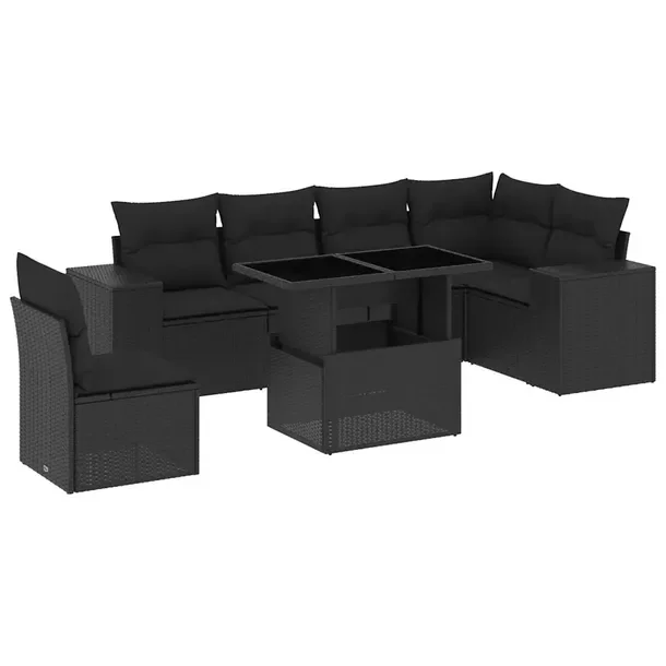 Modułowy zestaw mebli ogrodowych czarny z poduszkami, rattan PE, 62x62x69